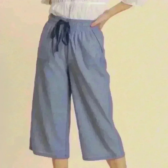Blue Cropped Chambray Pants - Picture 1 of 2
